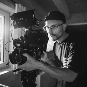Me behind the camera on a slider, black and white