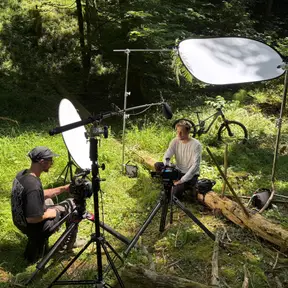 Me on a forest film set with full lighting rig