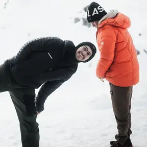 Me goofing around in the snow with a friend